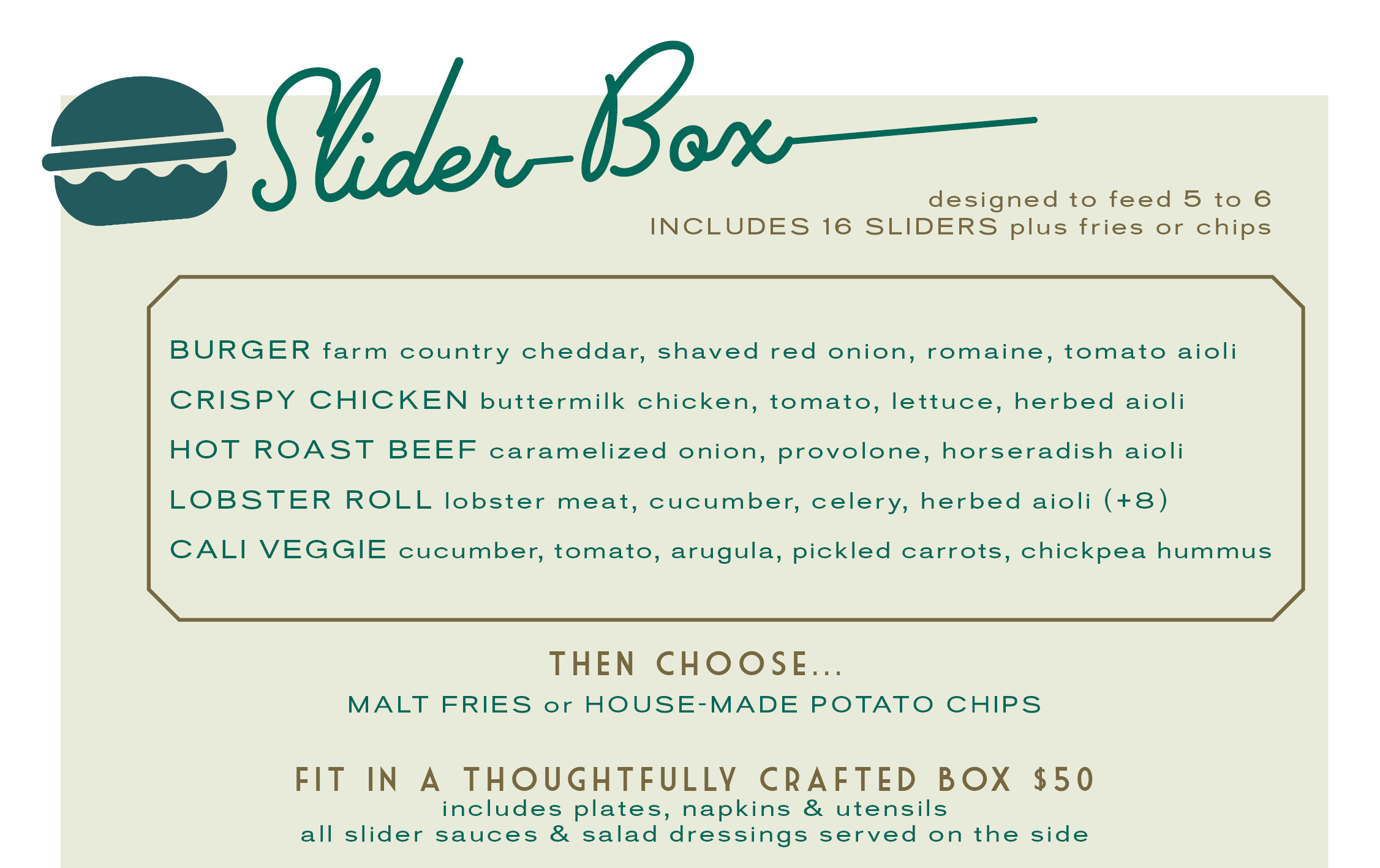 slider box carryout from The Burrow TC restaurant